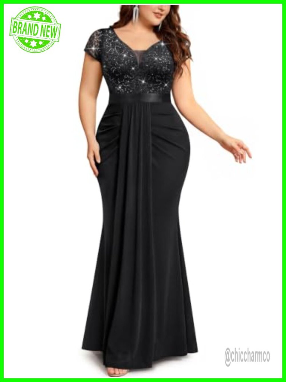 Plus Size Formal Mermaid Evening Gown Sequin Lace Prom Dress